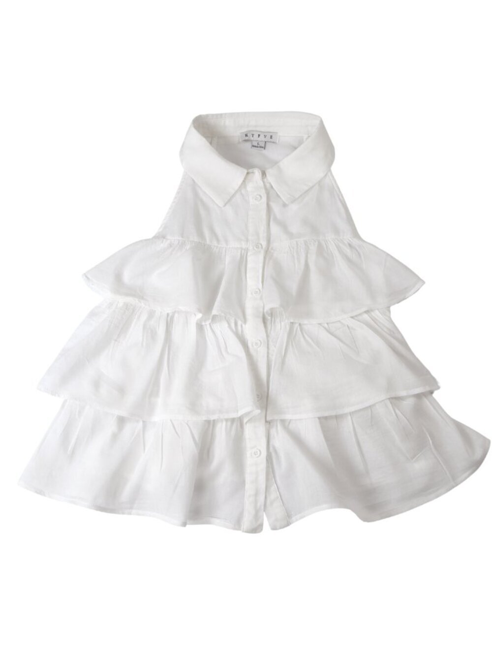 HYFVE White Tiered Ruffle Sleeveless Button Front Cotton Top Large